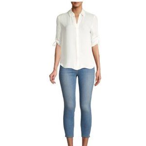 L'AGENCE Isa Shirred Sleeve Blouse in Ivory - Size Small